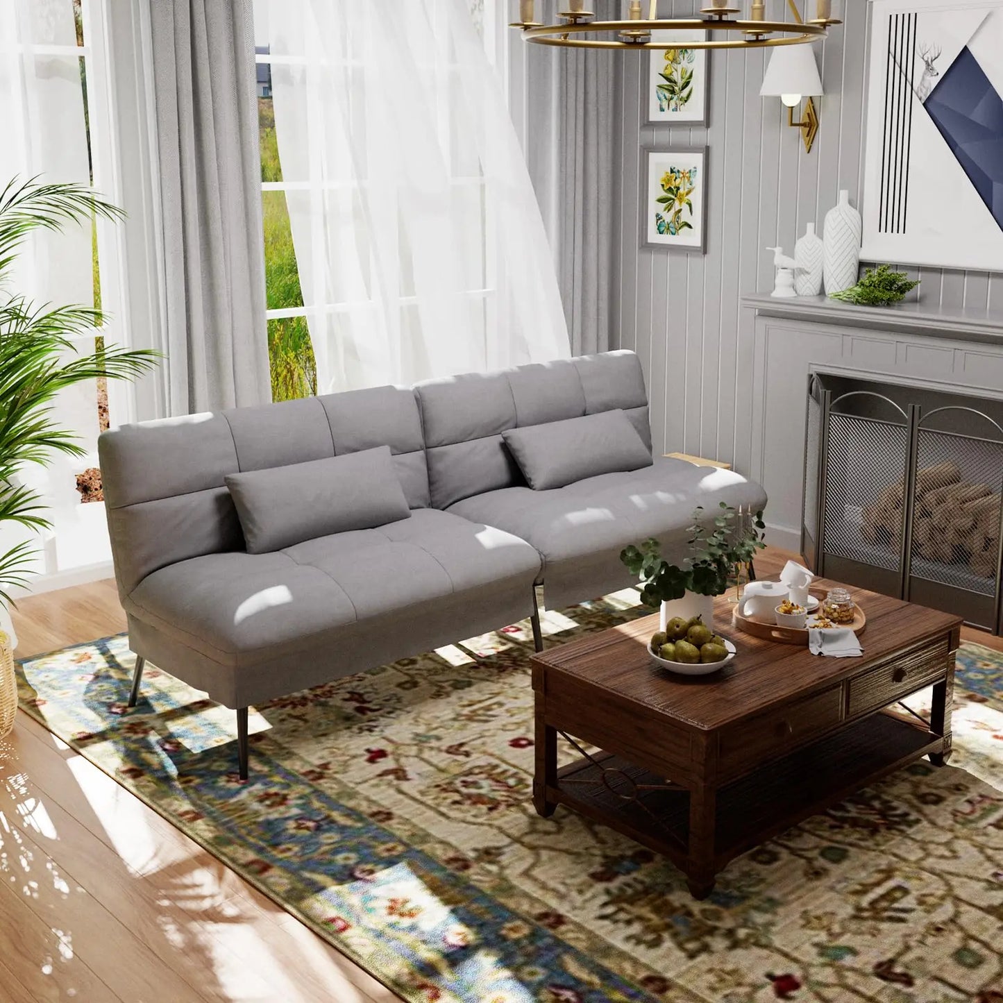 Hoekbank Met Slaapfunctie – 3-Zitsbank – Slaapbank – Loungebank – Verstelbare Rugleuning – Katoenen Fluweel – Metalen Frame - Diepblauw