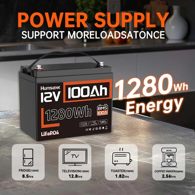 LiFePO4 Accu – Lithium Batterij – Lithium IJzerfosfaat Accu – Camper Accu – Boot Accu – 12V 300Ah – Ingebouwde 100A BMS – 15.000+ Cyclus Levensduur