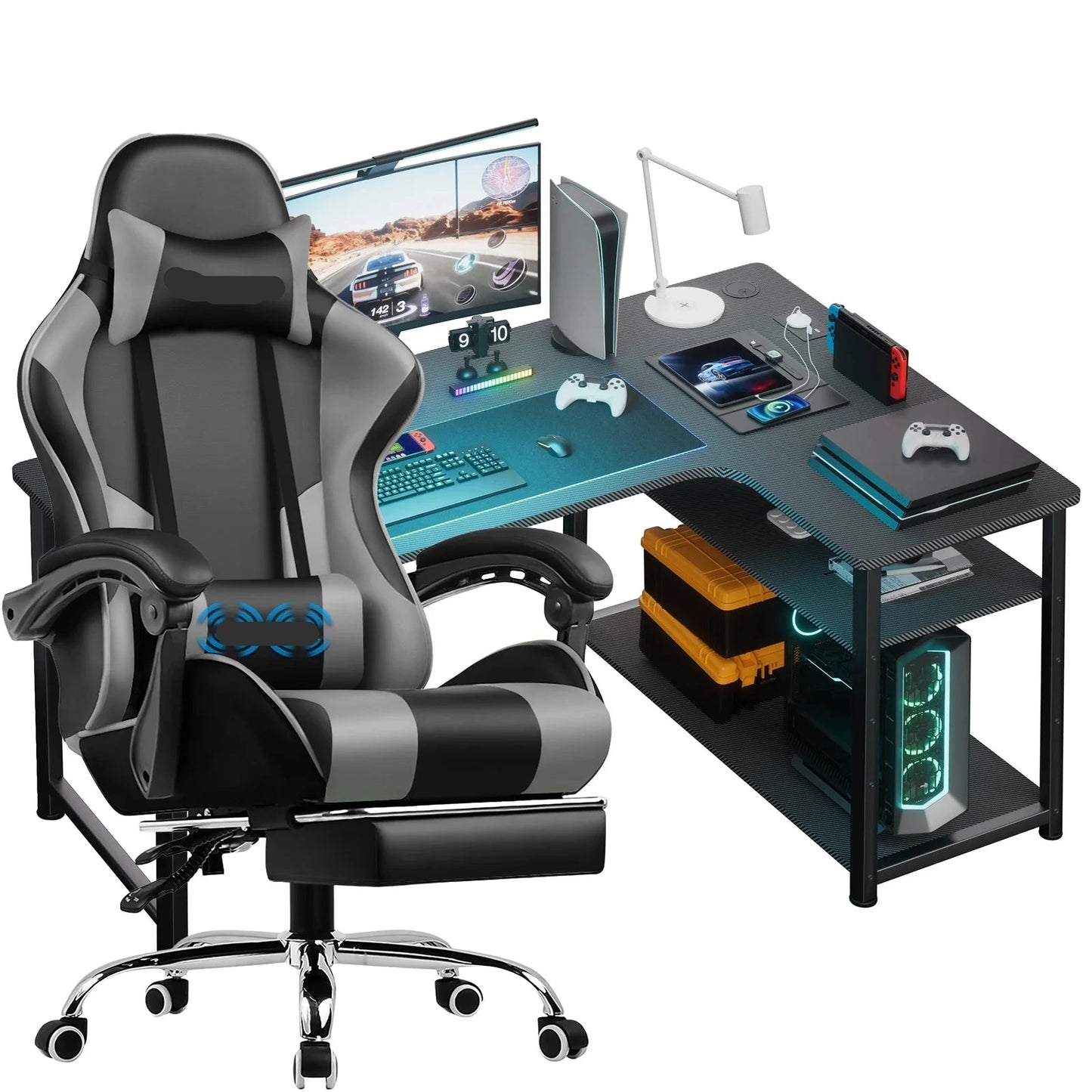 Gamestoel – Gamingstoel – Bureaustoel – Racingstoel – Office Chair – Verstelbare zithoogte en rugleuning – 360° Draaibaar met geruisloze wieltjes