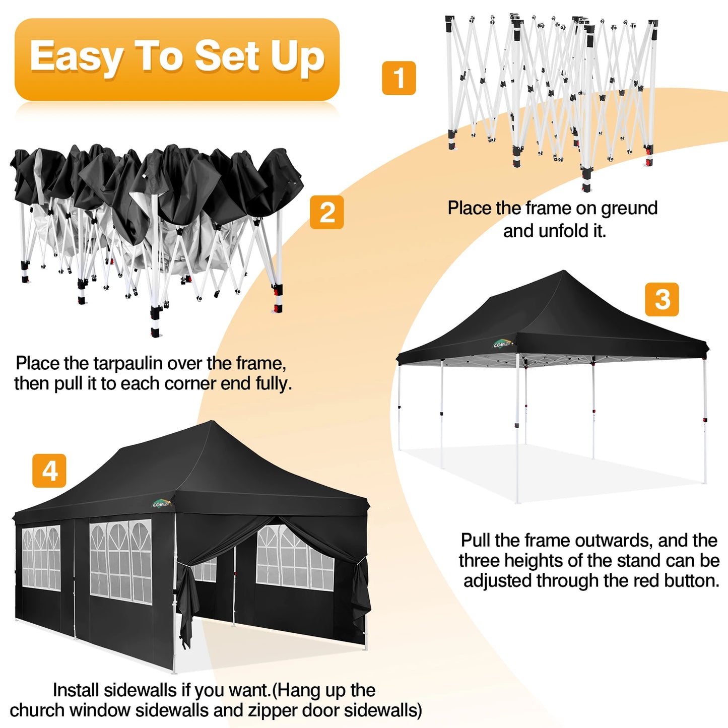 Partytent – Feesttent – Evenemententent – Tuinfeesttent – Grote Afmetingen 3x6 Meter – Waterdicht Oxford 210D - Zwart
