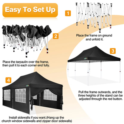Partytent – Feesttent – Evenemententent – Tuinfeesttent – Grote Afmetingen 3x6 Meter – Waterdicht Oxford 210D - Zwart