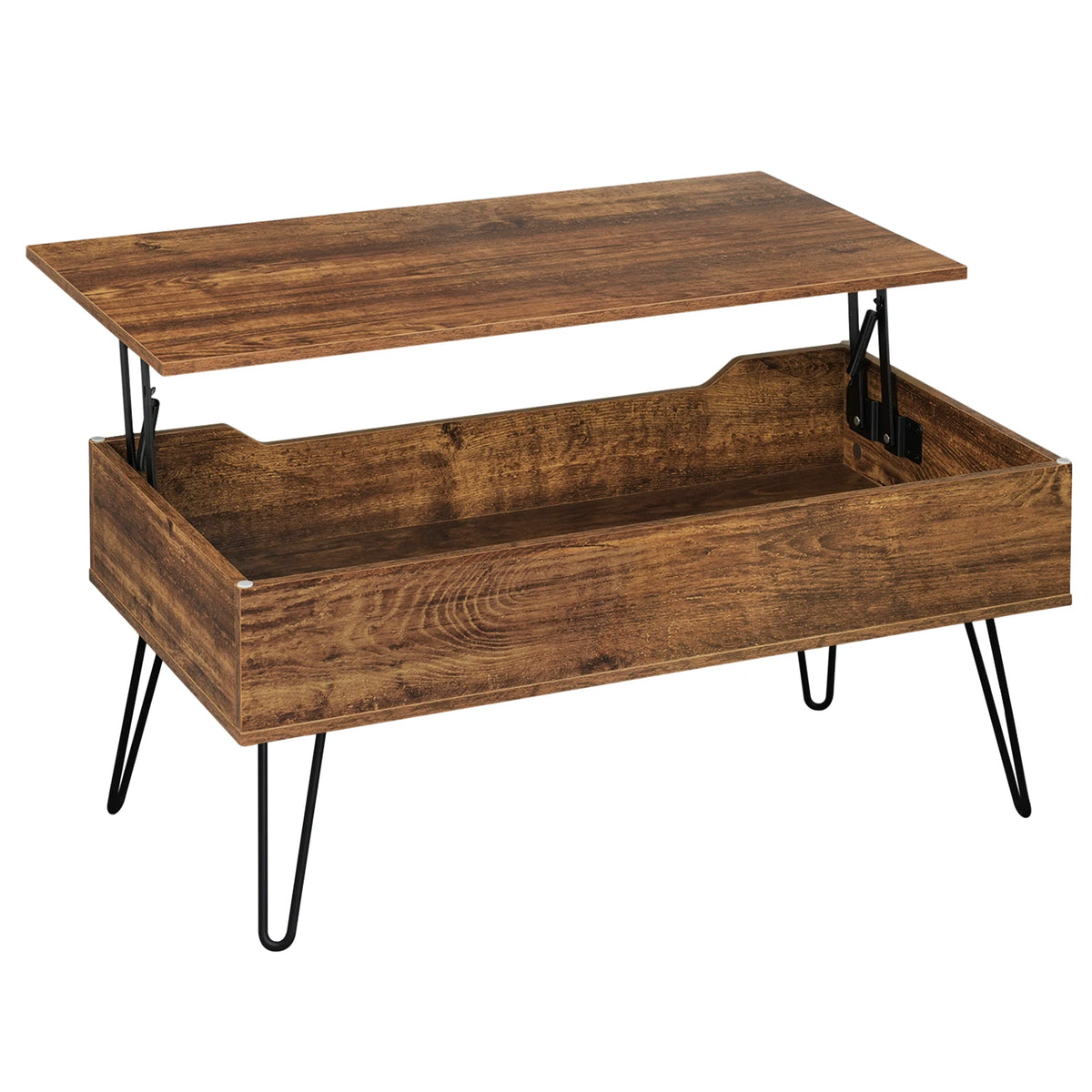 Verstelbare Salontafel met Opbergruimte – Industrieel Koffietafel – Lifting Table – Vintage Houtlook &amp; Zwart Metaal – Woonkamer &amp; Kantoor