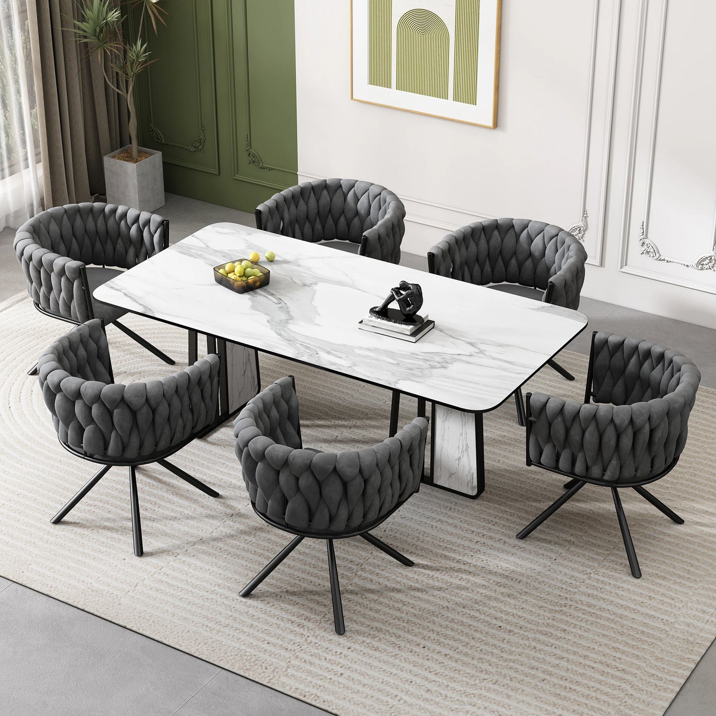 Eetkamerstoel – Set van 2 - Draaistoel – Velvet Stoel – Comfortabele Stoel – Ergonomisch Design – 360° Draaifunctie – Metalen Poten - Grijs