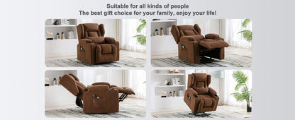 Elektrische Relaxfauteuil – Relaxstoel – Liftsysteem – Massagefauteuil – Verstelbare Rugleuning – Warmtefunctie – Draaglast 150 Kg - 75 x 83 x 100 cm - Bruin - QUORE