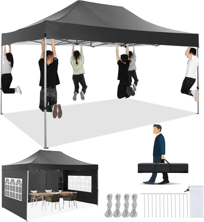 Partytent – Opvouwbare Tent – Marktstand Tent – Tuinent – Festivaltent – 3x4,5 Meter – 420D Oxford Doek – Waterdicht Met UV-Bescherming - Zwart - QUORE
