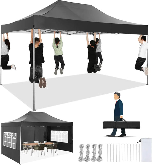 Partytent – Opvouwbare Tent – Marktstand Tent – Tuinent – Festivaltent – 3x4,5 Meter – 420D Oxford Doek – Waterdicht Met UV-Bescherming - Zwart - QUORE