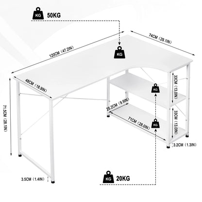 Tafel - Computer tafel - Computerbureau - Laptop tafel - Kantoor bureau - Computertafel L-vormig - 13 kg - Licht eiken en zwart