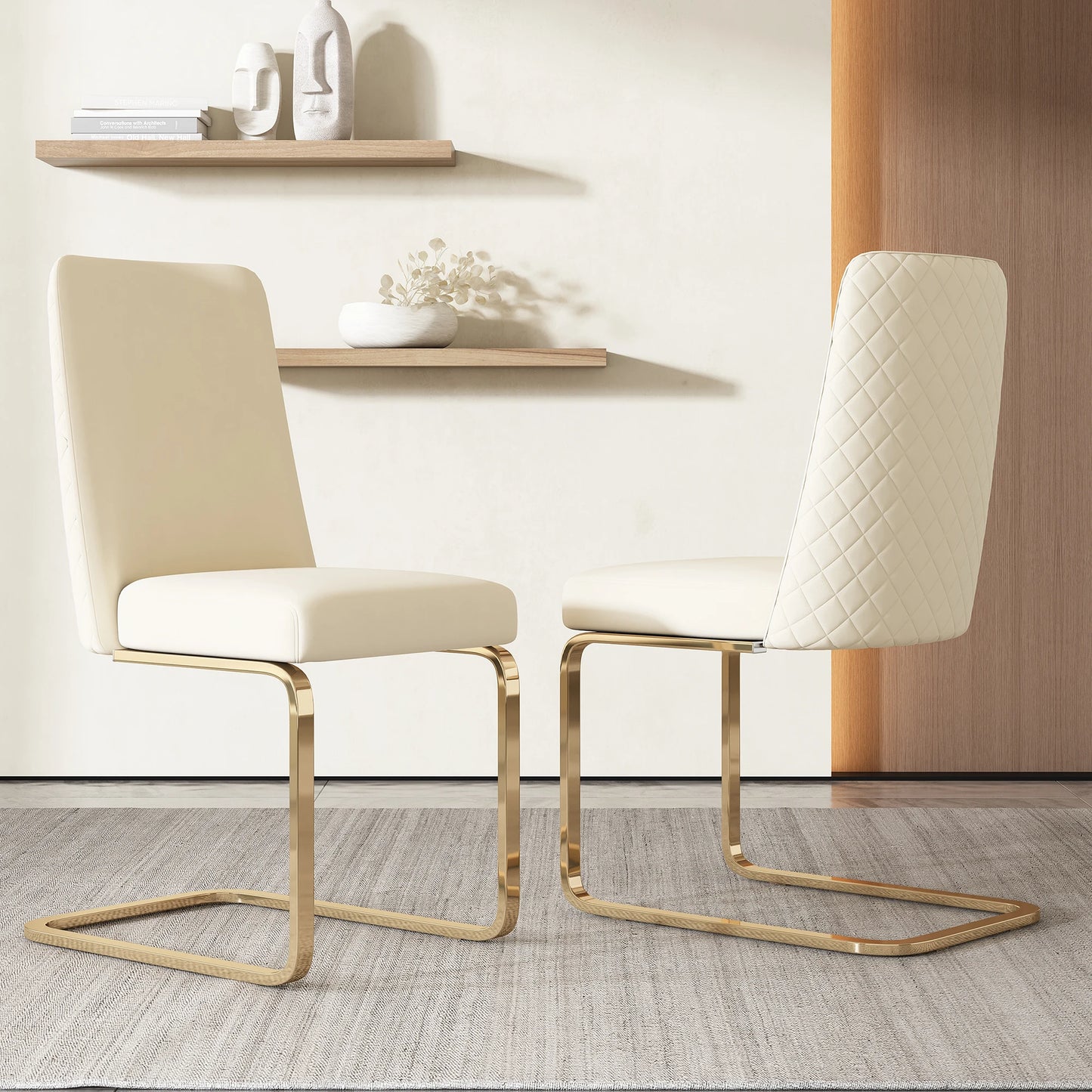 Velvet Eetkamerstoelen – Comfortabele Stoelen – Design Stoelen – Zachte Stoelen – Ergonomische Rugleuning – Stevig Metalen Frame - Beige