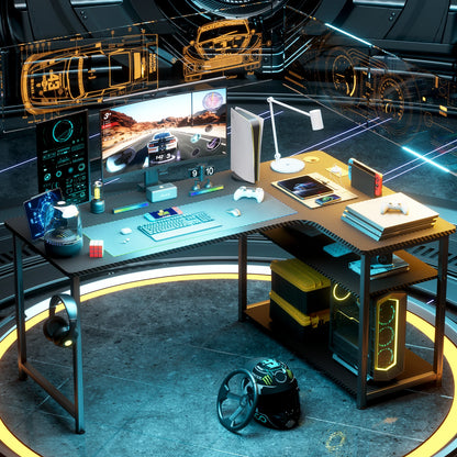 Game Bureau - Bureau - Hoekbureau - Game Bureau - 120cm L-vormige Computertafel - met USB Oplaadpoort & Stopcontact - Gaming Bureau - met Opbergrek - Wit - QUORE