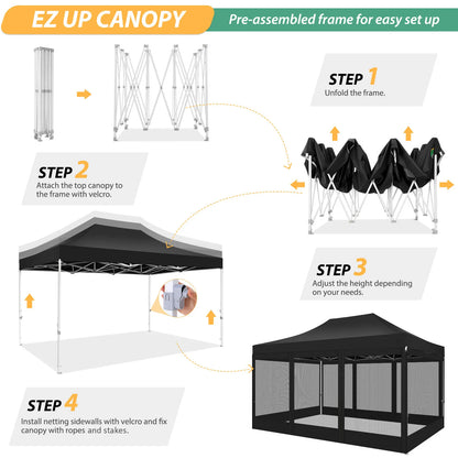 Tuinpaviljoen – Tuinhuisje – Pop-Up Tent – Buitenverblijf – Luifel – Waterdicht Frame – Verstelbare Hoogte - Zwart