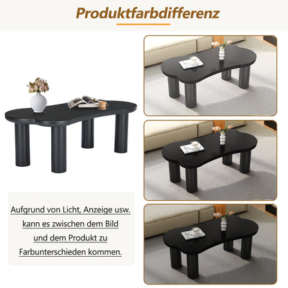 Salontafel – Botvormige Tafel – Woonkamertafel – Banken Set – MDF Tafelblad – Stevige PVC-Poten - 121.5 x 65.5 x 20 cm - Zwart
