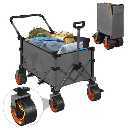 Bolderkar - Transportkar - Handkar - Bolderkar Opvouwbaar - Bolderwagen - met Remmen en Draagtas - Bolderkarren - voor Strand, Tuin, Camping en Alle Terreinen - Donkergrijs met Oranje Accenten