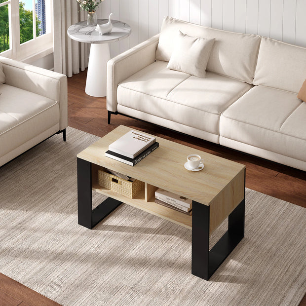 Sidetable - Wandtafel - Haltafel - Wandtafel Sidetable - Side Table - Sidetable Industrieel - Sidetable Hout - Thee en Koffietafel - met Opbergruimte - 2 Open Compartimenten - Vintage Stijl - Salontafel - voor Woonkamer Slaapkamer - Licht Eiken
