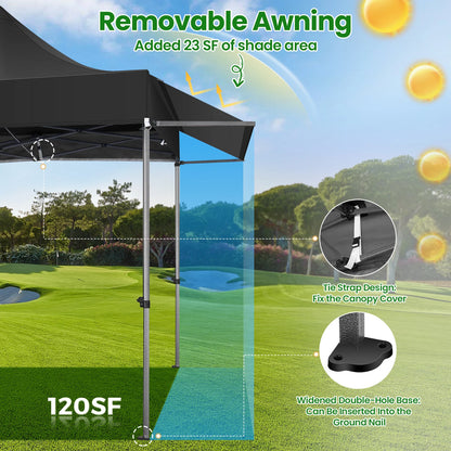 Partytent – Pop-Up Gazebo – Tent – Partyscherm – Waterdicht – 3x3 Meter – Verstelbaar Frame - Zwart - QUORE