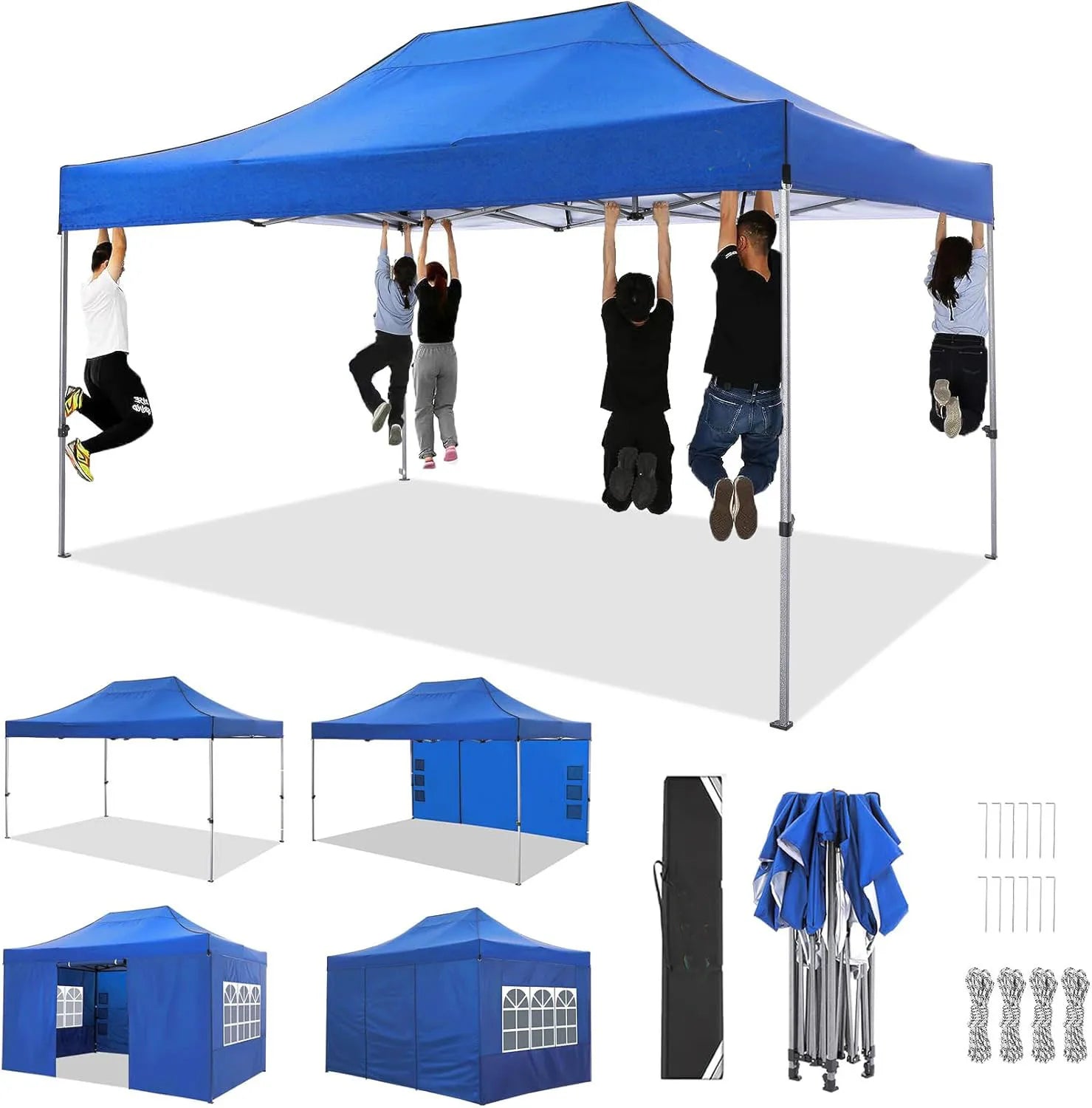 Partytent – Opvouwbare Tent – Tuinentent – Markttent – 3x4,5 Meter – Waterdicht 420D Oxford – Verstelbare Hoogte - Blauw - QUORE