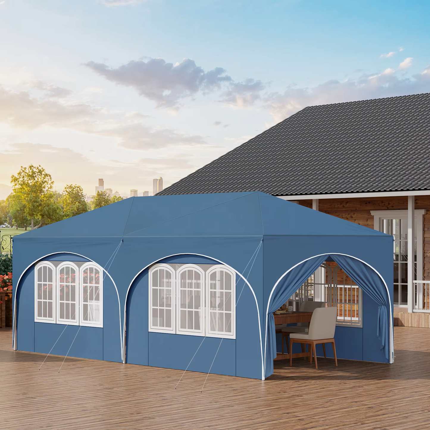 Paviljoen - Tuinpaviljoen - Partytent - Tuintent - Pop-up Kliksysteem - Stabiel - Opvouwbaar - Waterdicht - Winterbestendig - 50+UV-Bescherming - voor Tuin - Buiten - Achtertuin - 210D Oxford-doek - Ijzeren Buis - 3 x 6 m - Blauw