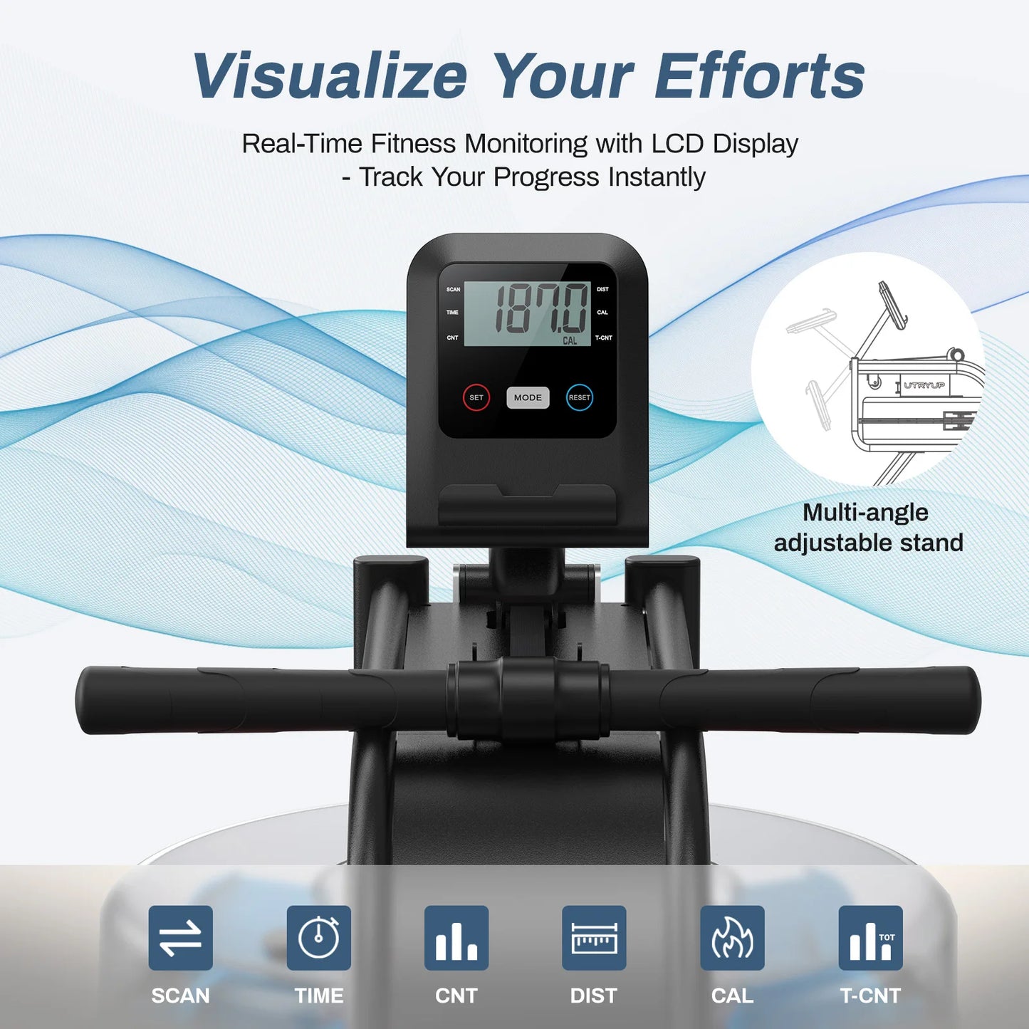 Waterroeimachine – Roeitrainer – Fitness Roeier – Cardiotrainer – Indoor Rower – Natuurlijke Waterweerstand – Bluetooth Trainingsmonitor - QUORE