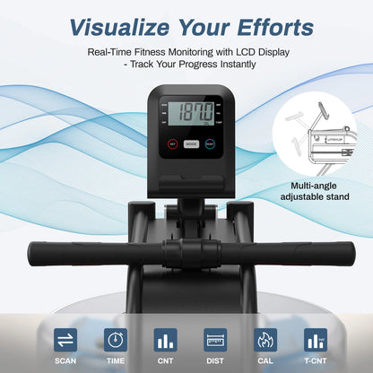 Waterroeimachine – Roeitrainer – Fitness Roeier – Cardiotrainer – Indoor Rower – Natuurlijke Waterweerstand – Bluetooth Trainingsmonitor - QUORE