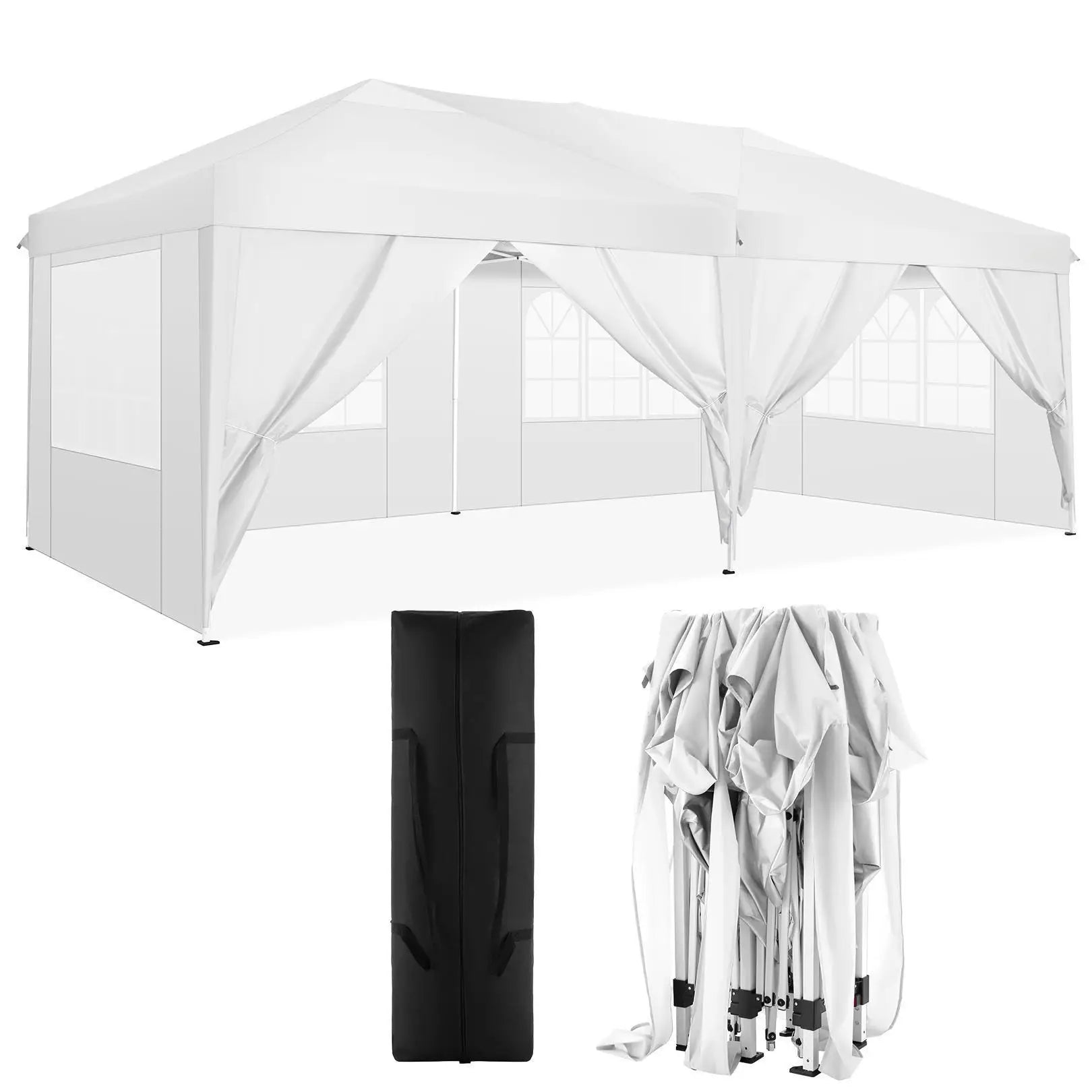 3x6 Meter Vouwtent – Partytent – Marktkraam – Overkapping – Tuintent – Roestbestendig Stalen Frame – Waterdichte 210D Oxford Stof - White - QUORE