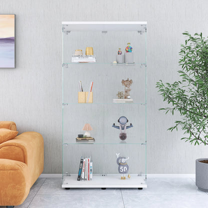 Comanlai Glass Display Cabinet with 4 Shelves, 2 Doors,with Lock,Collection Glass Display Case,for Living Room,White/Black