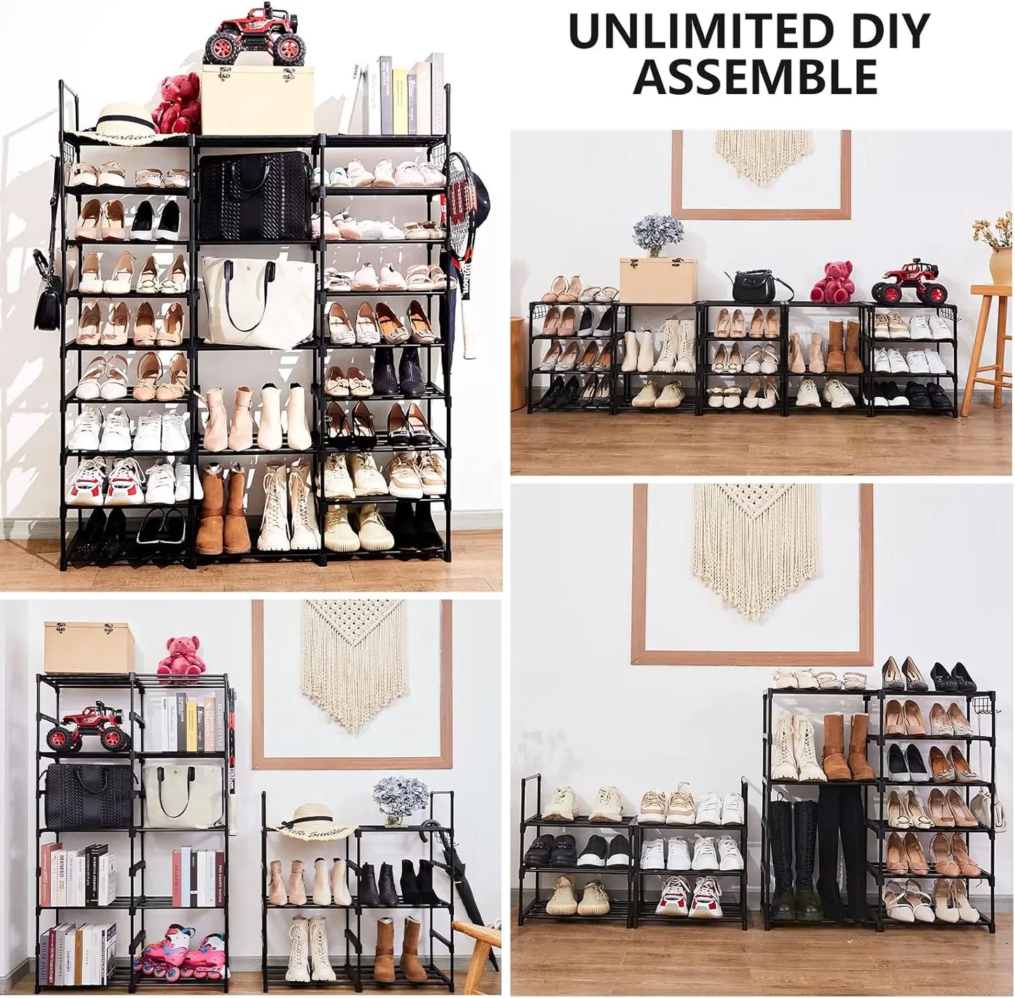 Grote-Schoenenrek - Kastplank - Schoenenrek-8-Niveaus - Voor-46-50-Paar - Stapelbaar-Metaal - Schoenenorganizer - Voor-Laarzen-Hal-Garderobe-Kast - Zwart