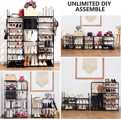 Grote-Schoenenrek - Kastplank - Schoenenrek-8-Niveaus - Voor-46-50-Paar - Stapelbaar-Metaal - Schoenenorganizer - Voor-Laarzen-Hal-Garderobe-Kast - Zwart