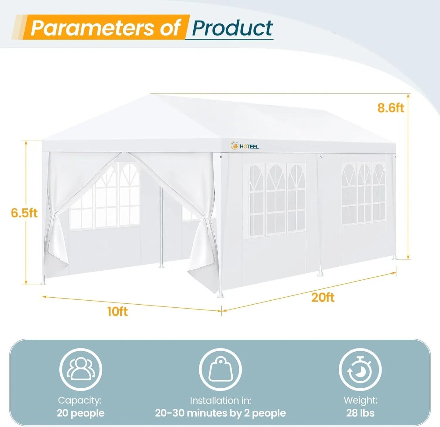 Paviljoen - Tuinpaviljoen - Partytent - Tuintent - Pop-up Kliksysteem - Stabiel - Opvouwbaar - Waterdicht - Winterbestendig - 50+UV-Bescherming - voor Tuin - Buiten - Achtertuin - 3 x 6 m - Wit