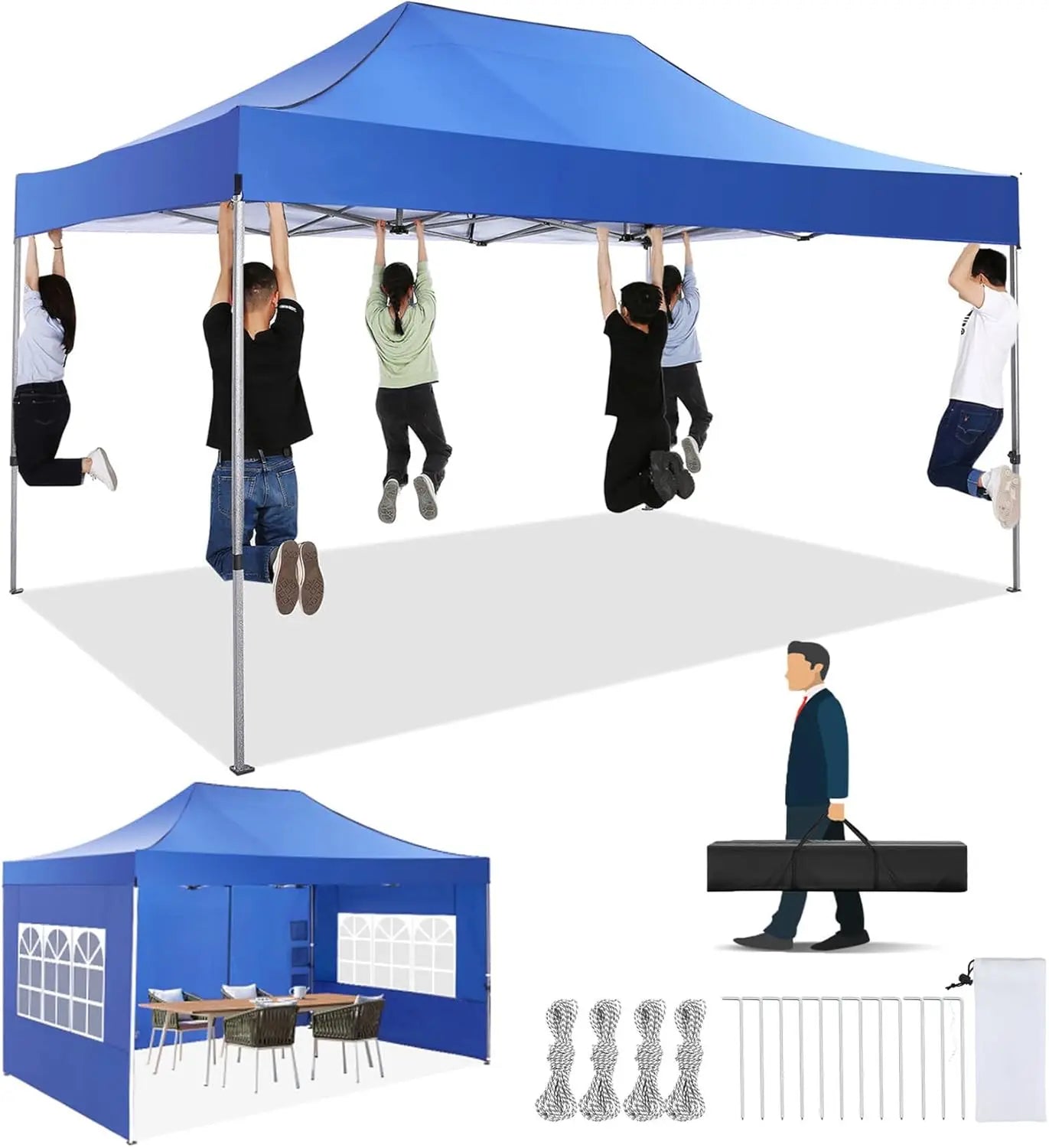Partytent – Markttent – Tuinfeest Tent – Vouwtent – Inklapbare Tent – Waterdicht Oxford Doek – Verstelbaar Staal Frame - Donkerblauw