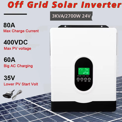 Solar Inverter – Off-Grid Omvormer – Zonne-energie Converter – MPPT Lader – 3000VA Vermogen – Pure Sinusgolf