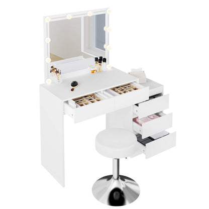 Kaptafel – Make-uptafel – Dressoir – Toilet – Schminktafel – Dimbare LED Spiegel – Verstelbare Kruk