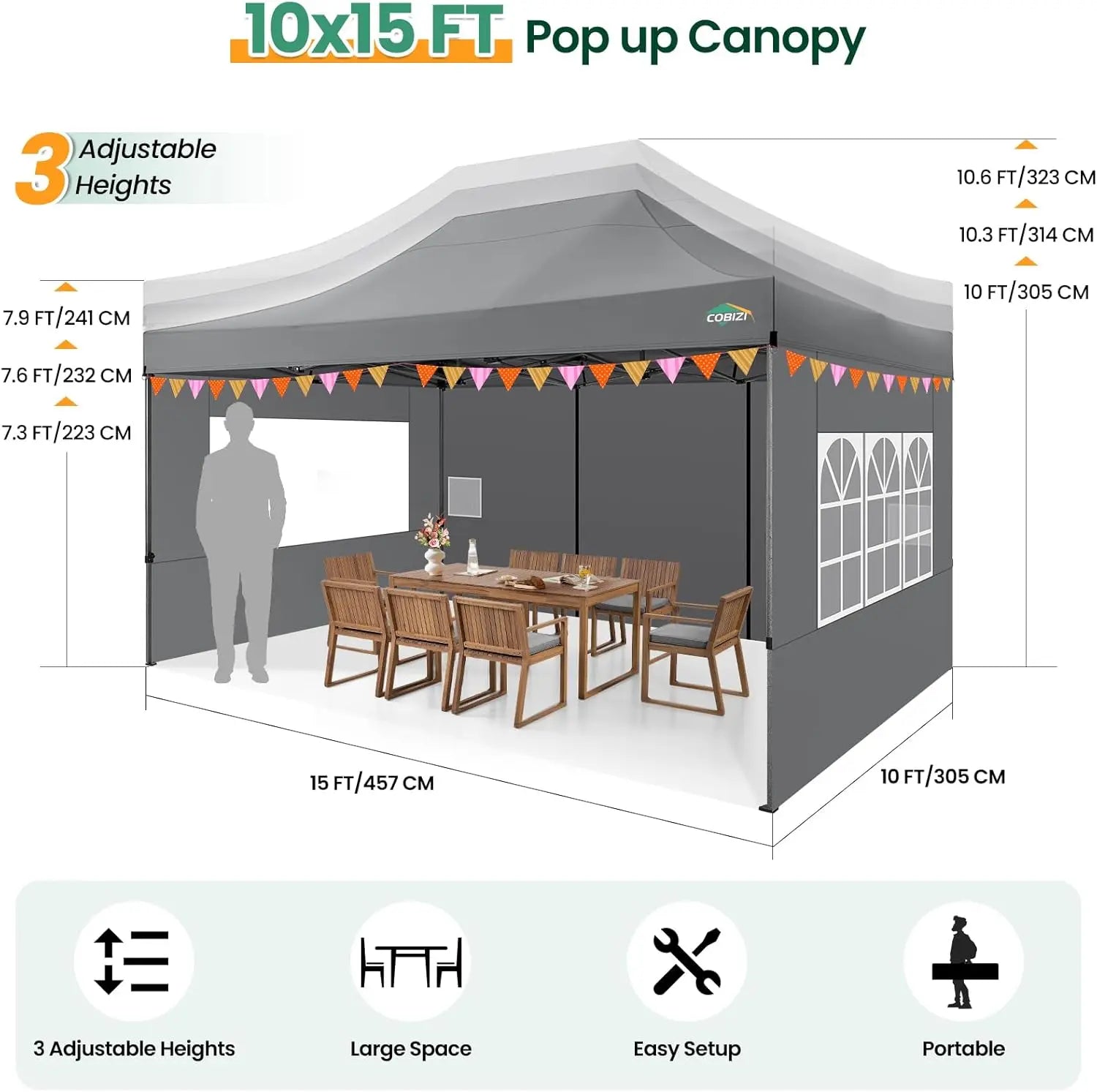 Partytent – Opvouwbare Tent – Marktstand Tent – Tuinent – Festivaltent – 3x4,5 Meter – 420D Oxford Doek – Waterdicht Met UV-Bescherming - Zwart - QUORE