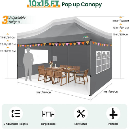 Partytent – Opvouwbare Tent – Marktstand Tent – Tuinent – Festivaltent – 3x4,5 Meter – 420D Oxford Doek – Waterdicht Met UV-Bescherming - Zwart - QUORE