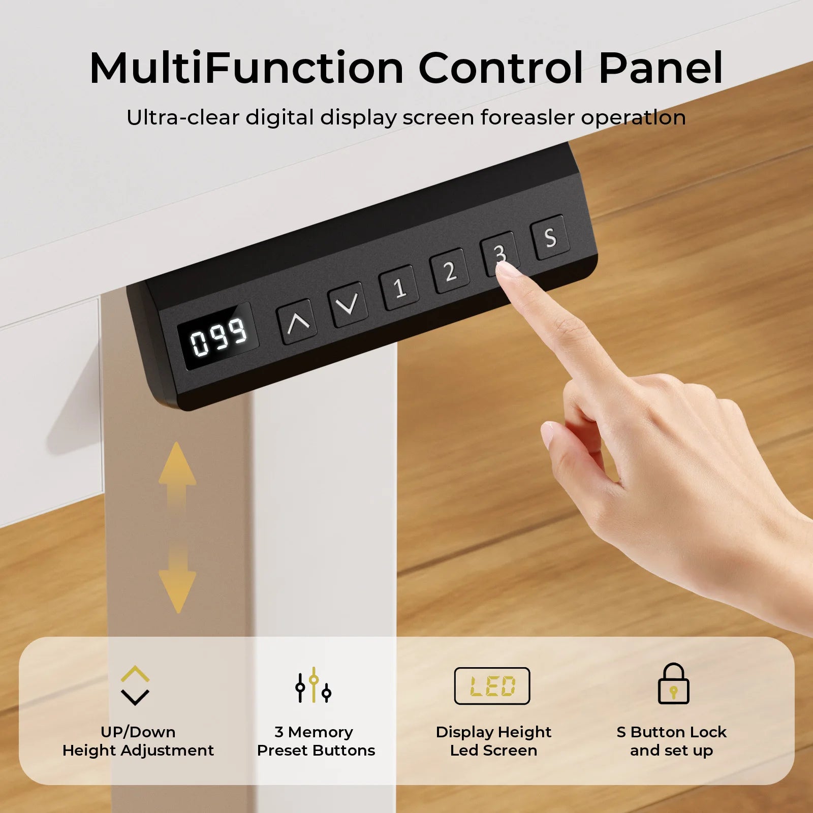 Zit-Sta Bureau - Bureau - Computerbureau - Kantoor Tafel - Werktafel - Verstelbaar - Elektrisch - 120x60cm - Monitorstandaard - Geheugenfunctie - Lade en Tabletstandaard - Ergonomisch - Wit - QUORE