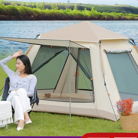 Kampeertent - Tent - Camping - Pop up Tent - 3-4 Persoon - Waterdichte Campingtent - One-touch Tent Grote Zaal - Tweedeurs Tent met Twee Ramen