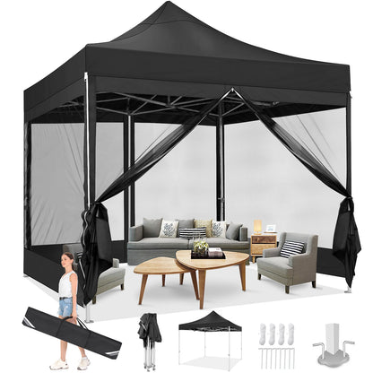 Opvouwbaar Tuinhuisje – Pop-Up Tent – Overkapping – Insectenbescherming – Waterdicht Oxford – Drie Verstelbare Hoogtes - Zwart - QUORE
