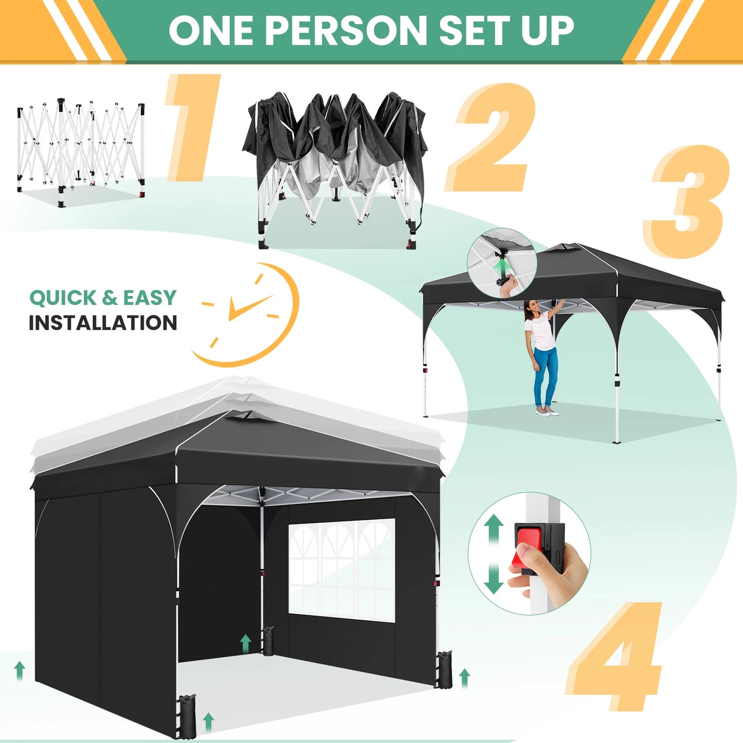 Pavilion 3x3m Waterproof Stable Winterproof Folding Gazebo Party Tent Garden Gazebo, 3 Side Panels, for Camping, Festivals