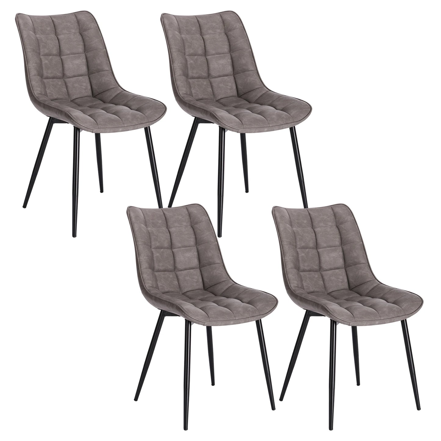 Eetkamerstoelen – Bureaustoelen – Makeup Stoelen – Stoelen Set 4 – Ergonomisch Design – Metalen Poten - Leer Donkergrijs - QUORE