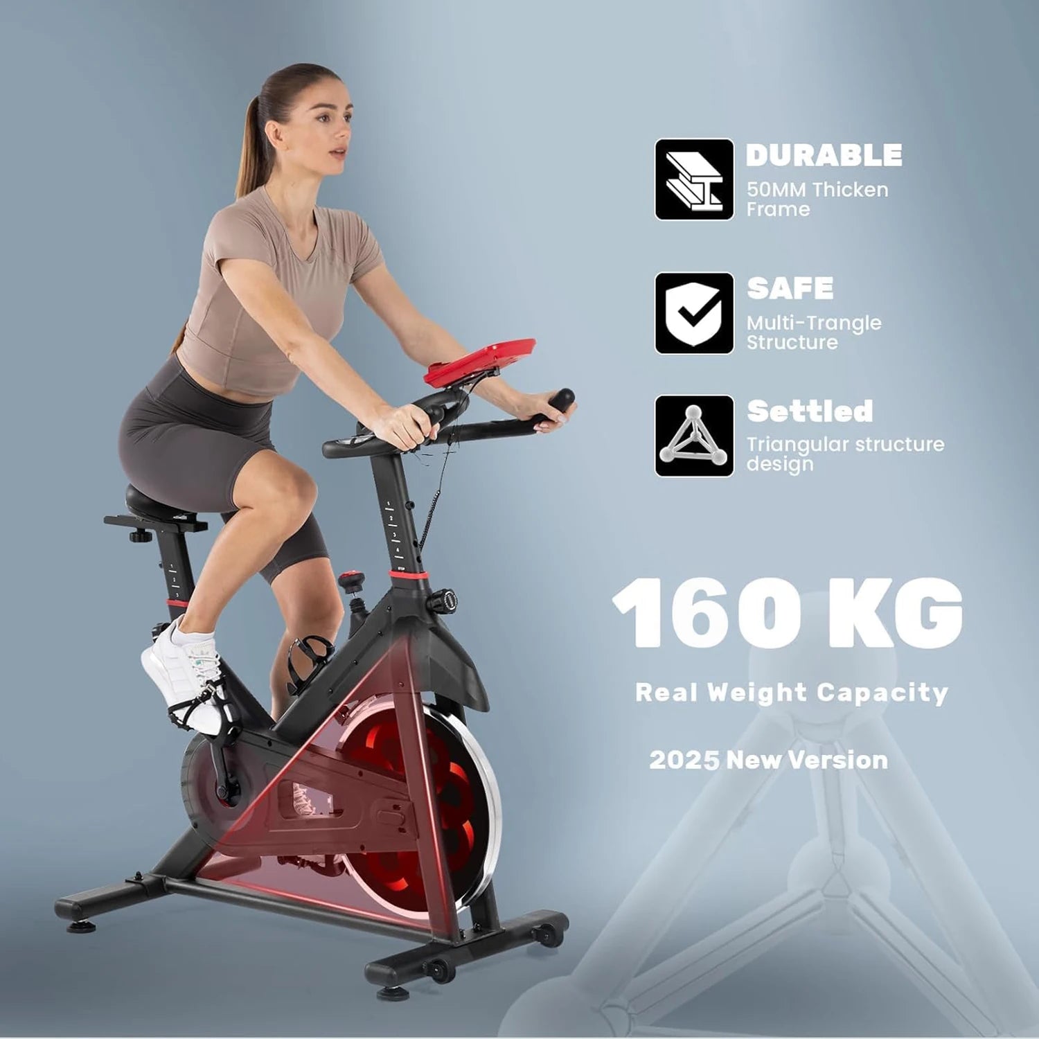Fitnessfiets - Indoor Cycle - Hometrainer - Indoorfiets - Magnetisch Weerstandssysteem - LCD Scherm - Met Tablethouder - 6 kg Vliegwiel - 150kg Draagvermogen - Zwart-rood - QUORE