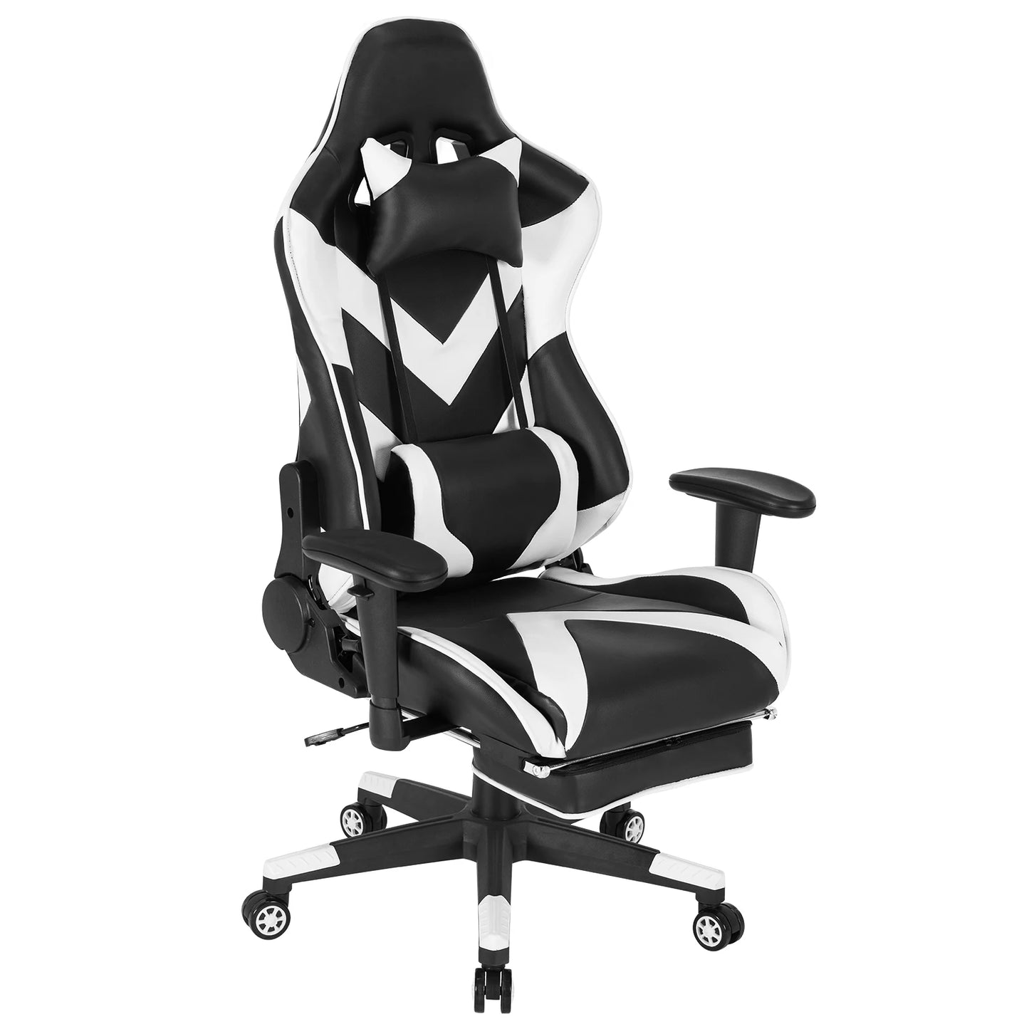 Gaming Stoel - Bureau – Racing - Ergonomische - Verstelbare - met Voetsteun - 155° Ligstand - Nekkussen - Lenden - Kunstleer – 360° Draaibare Wielen - Tot 136 kg Draagvermogen -  Rode Stof