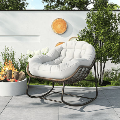 Rotan stoel – Schommelstoel – Lounge stoel – Rieten stoel – Tuinstoel – Ergonomisch ontwerp – Waterafstotend polyester – 105x90x80 cm – Oversized zitcomfort