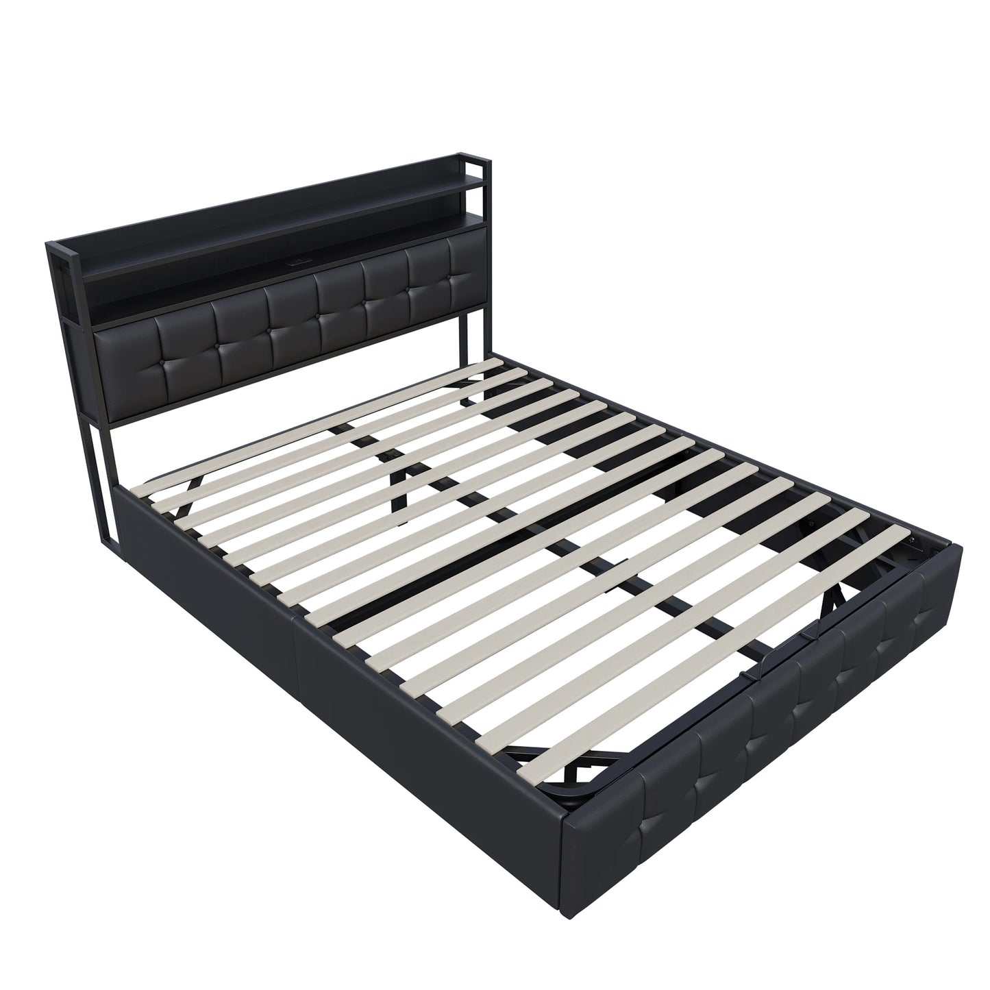 Gestoffeerd Bed – Bedframe Met Opbergruimte – Slaapbed – Eenpersoonsbed – Tweepersoonsbed – PU Materiaal – Gasdrukveren Opbergruimte – 140x200 cm