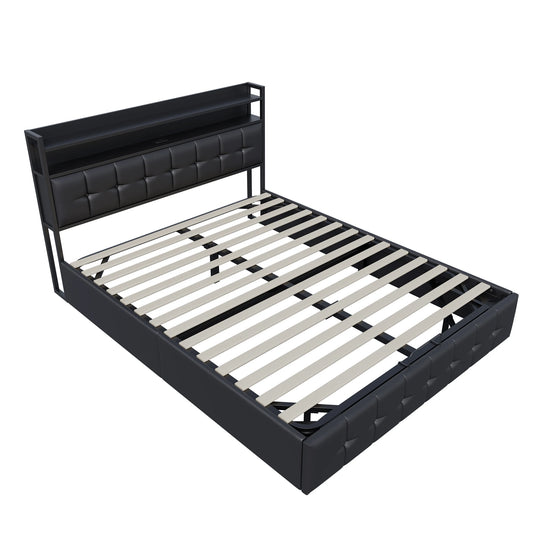 Gestoffeerd Bed – Bedframe Met Opbergruimte – Slaapbed – Eenpersoonsbed – Tweepersoonsbed – PU Materiaal – Gasdrukveren Opbergruimte – 140x200 cm