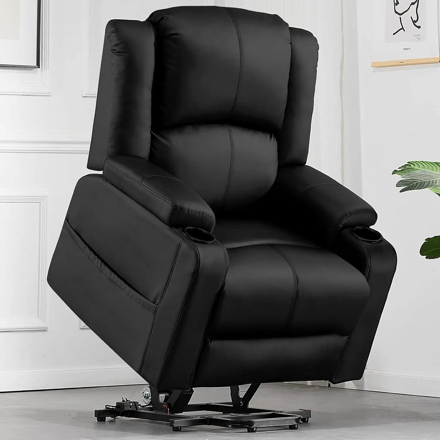 Elektrische Relaxfauteuil – Relaxstoel – Sta Op Stoel – Verstelbare Fauteuil – Massagefunctie – Kunstleer Bekleding – Draagvermogen 150 Kg - Zwart