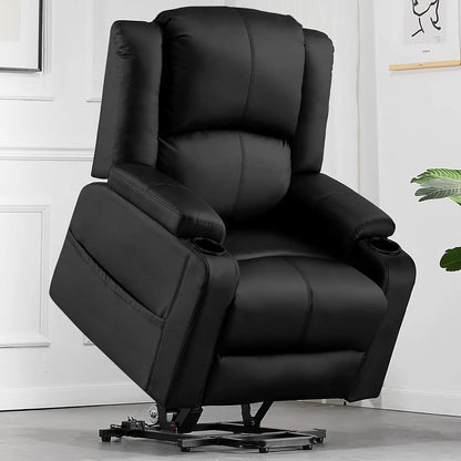 Elektrische Relaxfauteuil – Relaxstoel – Sta Op Stoel – Verstelbare Fauteuil – Massagefunctie – Kunstleer Bekleding – Draagvermogen 150 Kg - Zwart
