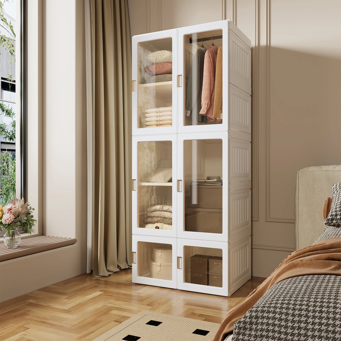 Rosahqnda Foldable closet Bedroom Wardrobe Wardrobes with Garment Rack Portable Multipurpose Cabinet storage