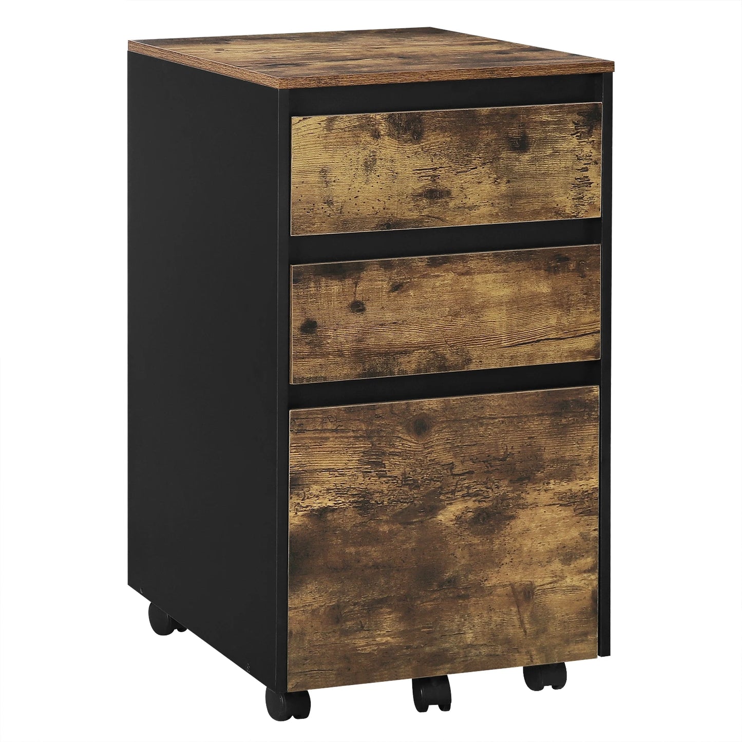 Mobiele Ladeblok - Nachtkastje - Salon - Bijzet - Kantoor - 40x70x40 cm – Houten Archiefkast – Industriële Opberg - 3 Lades - met Wielen – Thuisgebruik - Donker Eiken Zwart
