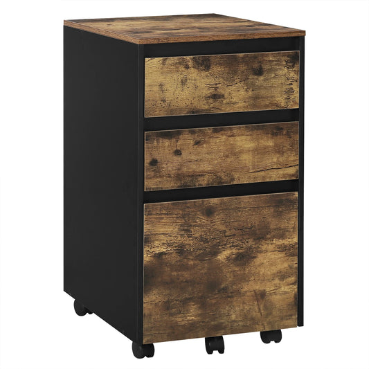 Mobiele Ladeblok - Nachtkastje - Salon - Bijzet - Kantoor - 40x70x40 cm – Houten Archiefkast – Industriële Opberg - 3 Lades - met Wielen – Thuisgebruik - Donker Eiken Zwart