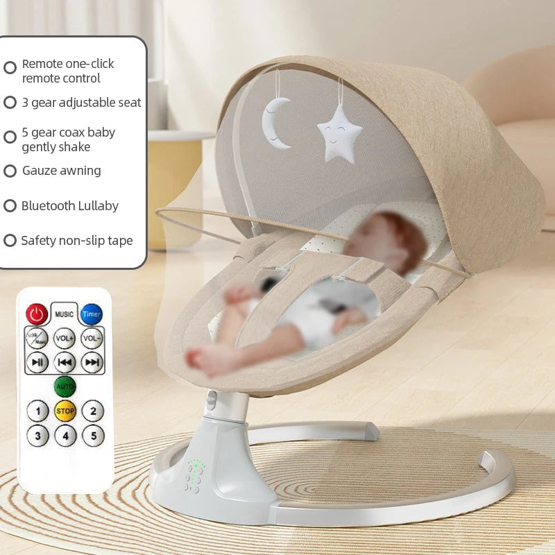 Schommelbedje - Elektrische Luxe Baby Schommelbedje - Babybedje - Wipstoel  - Elektrische Schommelstoel  - Babyschommel- Baby Swing - Kinderstoel - Automatisch Wiegstoel met Afstandsbediening en 5-Puntsgordel - Bluetooth - Koffiekleur