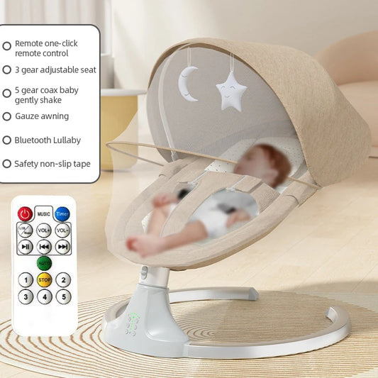 Schommelbedje - Elektrische Luxe Baby Schommelbedje - Babybedje - Wipstoel  - Elektrische Schommelstoel  - Babyschommel- Baby Swing - Kinderstoel - Automatisch Wiegstoel met Afstandsbediening en 5-Puntsgordel - Bluetooth - Koffiekleur