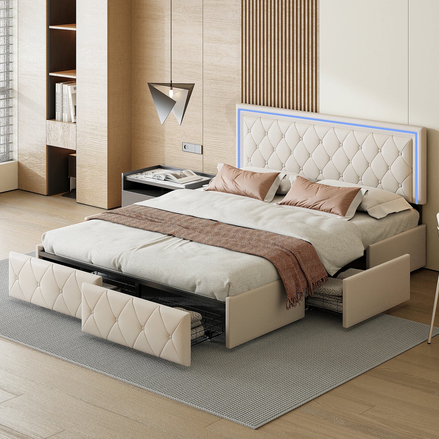 Gestoffeerd Tweepersoonsbed 140x200 cm – Opbergbed – Bedframe – Ladebed – Metalen Frame – Hydraulische Opberglade – Stevig Metalen Frame – PU-leer Bekleding